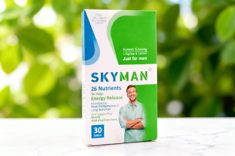 تصویر قرص اسکای من مولتی ویتامین آقایان روی سطح سفید